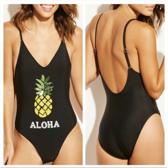 NWOT ALOHA! Sequin Pineapple One Piece Swimsuit - Picture 2 of 6